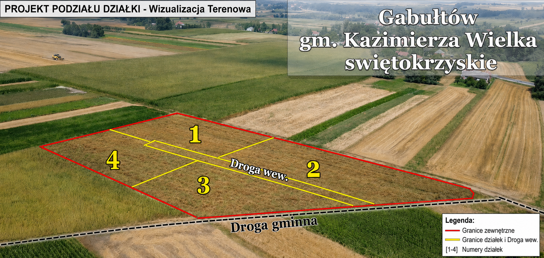 Działki z warunkami zabudowy 0,13 ha – 0,22 ha, Gabułtów, gmina Kazimierza Wielka, świętokrzyskie